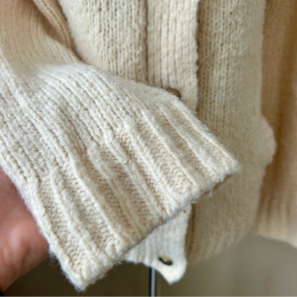 Anthropologie Maeve Coatigan Cream Chunky Knit Cardigan Jacket Wide Collar - Picture 12 of 14